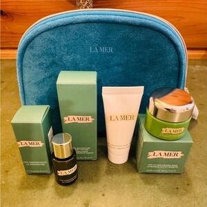 La Mer Skincare Collection with Teal Pouch never opened.